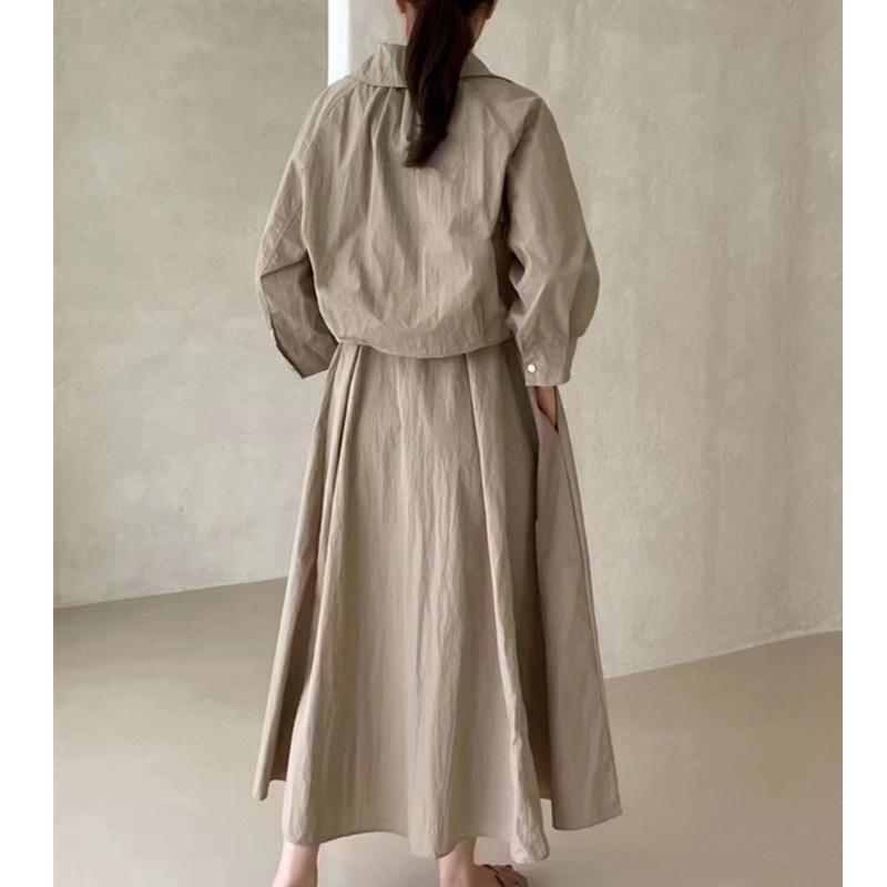 Summer 2 Pieces Women's Dress Suits Turn-down Short Jacket and Solid Casual Tank Dress Sets Outfits Spring