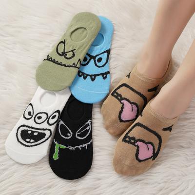 Lustige Bootssocken mit Cartoon-Motiv für Damen, dünne, rutschfeste Silikonsocken, unsichtbar, flacher Mund, süße kurze Socken