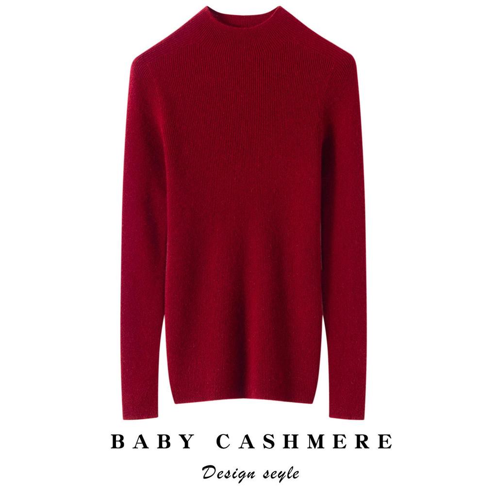 Kangsai Ni Women's Cashmere Slim-Fit Half-High Neck Sweater - 100% Pure Cashmere Knit Base Layer