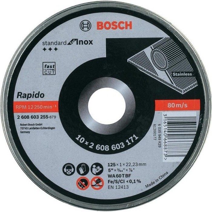 Bosch Boîte de 10 disques à tronçonner pour l'inox et le métal 125 mm x 1 mm