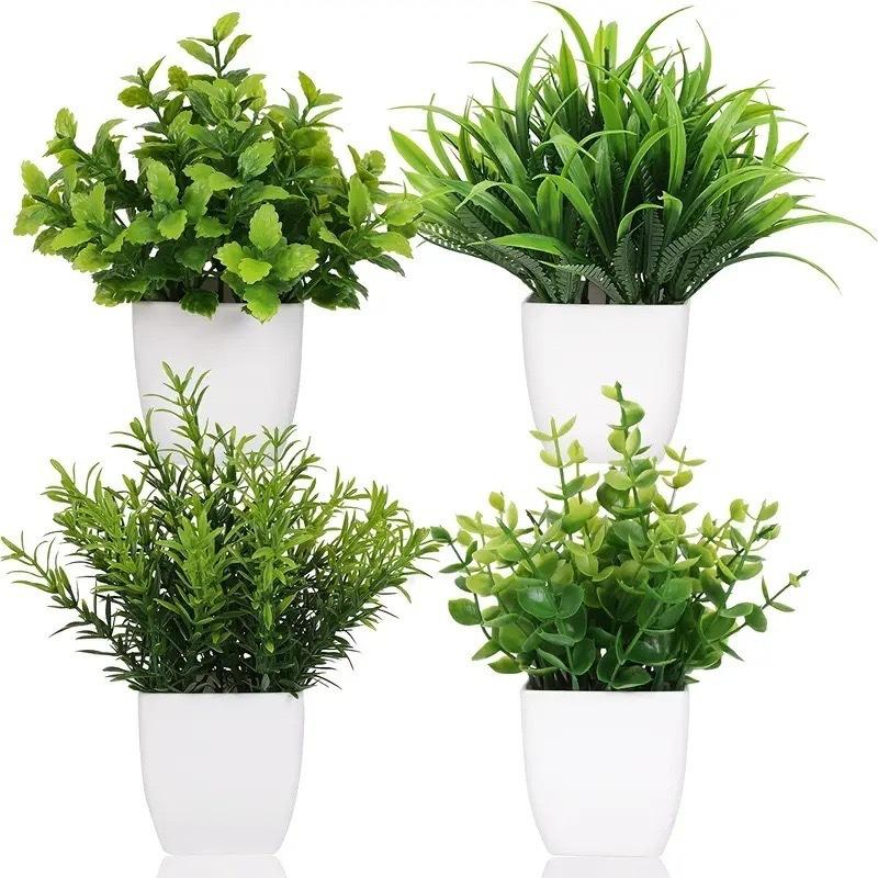 4 Pack Fake Plants Mini Artificial Greenery Potted Plants for Home Decor Indoor Office Table Room Farmhouse Bathroom Decor