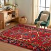 Vintage Red Floral Totem Area Mat, Non-Slip & Machine Washable, Decor Carpet for Living Room, Bedroom, Entryway, Multiple Sizes