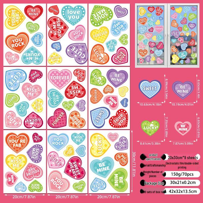 Valentine's Day 3D Heart Glass Stickers - Festive Window Decorations