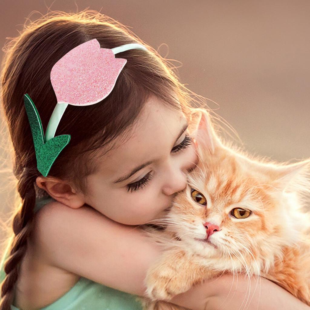Glitter Flower Headbands Sweet Tulip Hairband Children Head Bands For Girls Sequin Printed Heart Headband Kids Hair Piece