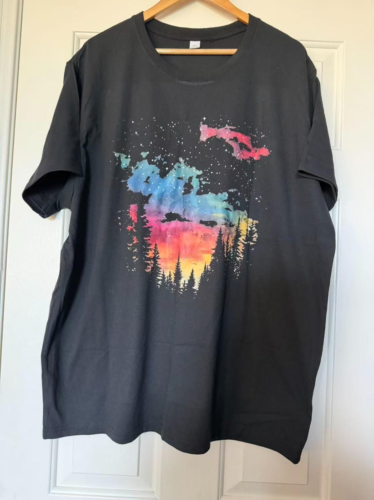 Aurora Borealis Forest T Shirt Night Sky Nature Graphic Tee 2XL