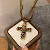 Multicolor Beaded Chain Necklace Metal Pendant Sweater Necklace Trendy Gothic Cross Necklace  Women