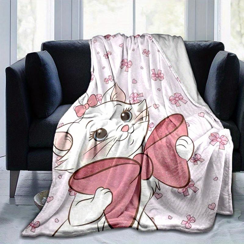 1pc Pink Bowknot Cat Print Blanket Cute Home Decor, Sofa Throw, Outdoor Travel Blanket, Gift for Friends, Soft Coverlet for Bedroom, Living Room