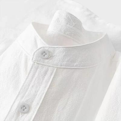 Camicia Classica Senza Tempo in Cotone e Lino Trama Lunga Manica per Uomo Traspirante Collo alla Coreana Abbottonatura Camicie Casual Quotidiane per Vacanze in Colori Uniformi