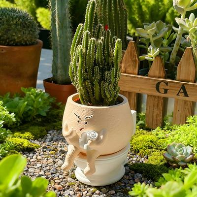 Creative Toilet Shape Succulent Planter, Cute Resin Flower Pot for Desk Office, Funny Home Decor Ornament for Green Plants