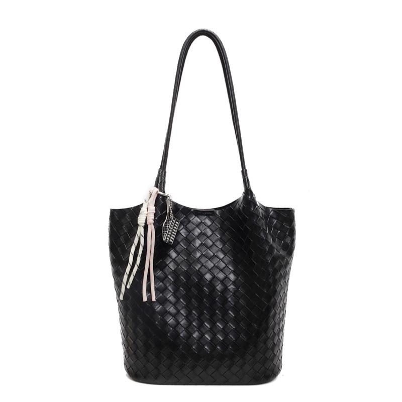 Spring New Textured Woven Pattern Commuting and Leisure Large Capacity Tote Bag Solid Color Simple Handheld Mother and Child Bag