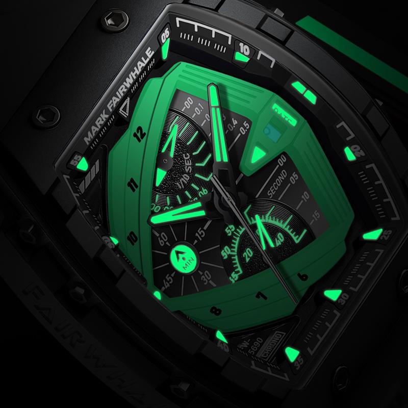 MARK FAIRWHALE Watches for Man 5690 New Resin Case Chronograph Calendar Waterproof Men Watch Sports Silicone Strap Reloj Hombre