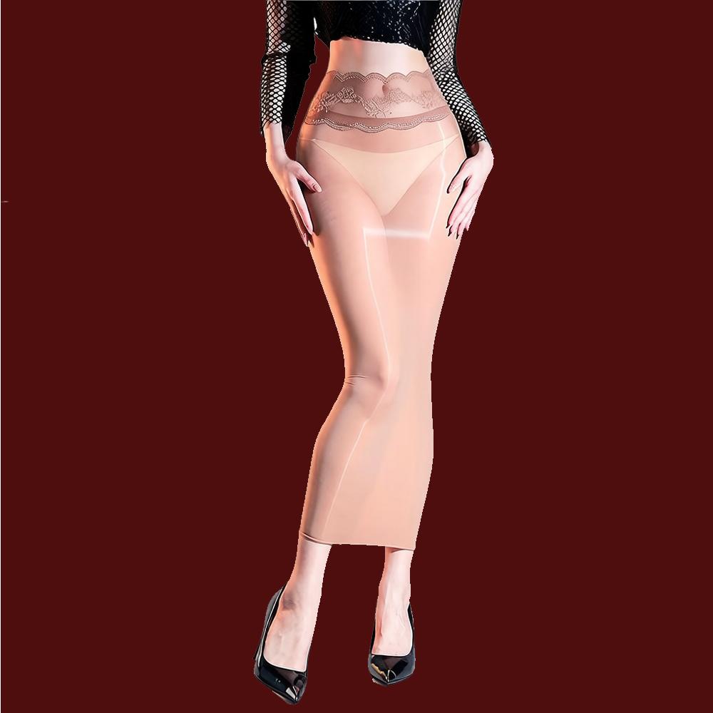 Fashion Women Lace Bodycon Tube Micro Mini Dress 5D Oil Glossy Shiny Package Hip Dress Sheer See Through Elastic Maid Dress