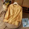 Chemise Brodé Lin Manches Sept Huit Femme - Style Artistique Doux