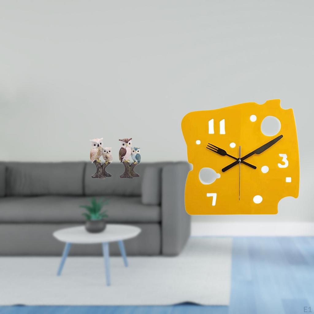 Nordic Owl Cheese Minimalist Animal Sculpture Decorative Figurine Quiet Acrylic Wall Clock for