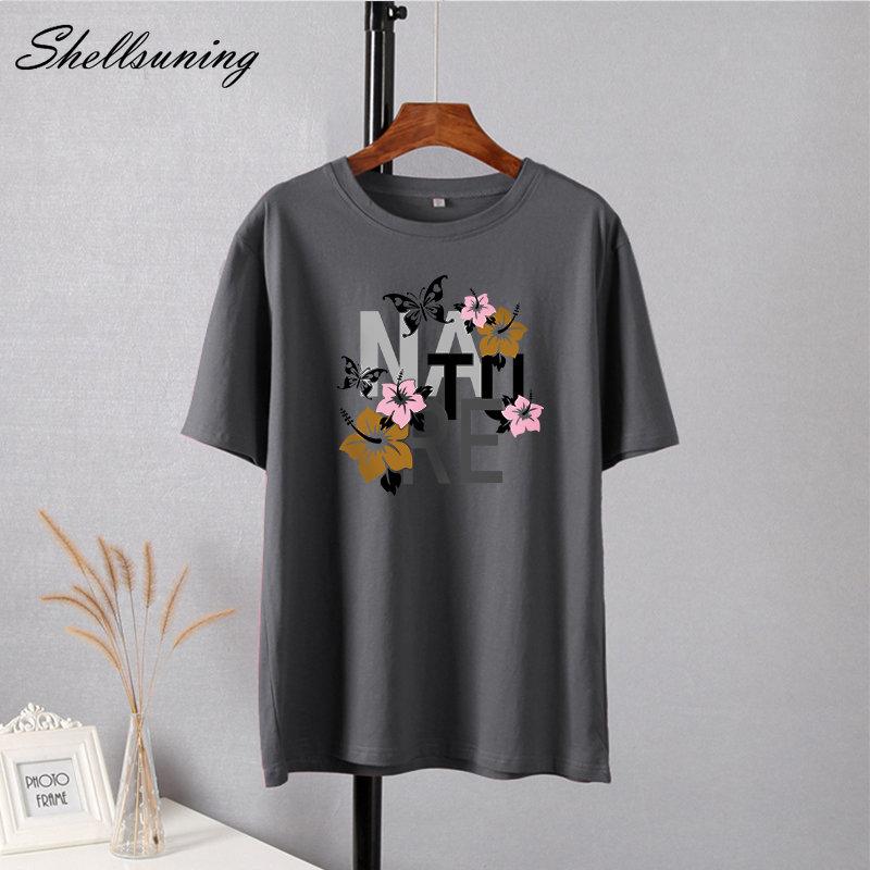 Shellsuning Vintage Graphic Harajuku Trička s potiskem Dámské 100% bavlna O Krátký rukáv Měkké trička Dámská Jednoduchá estetická trička