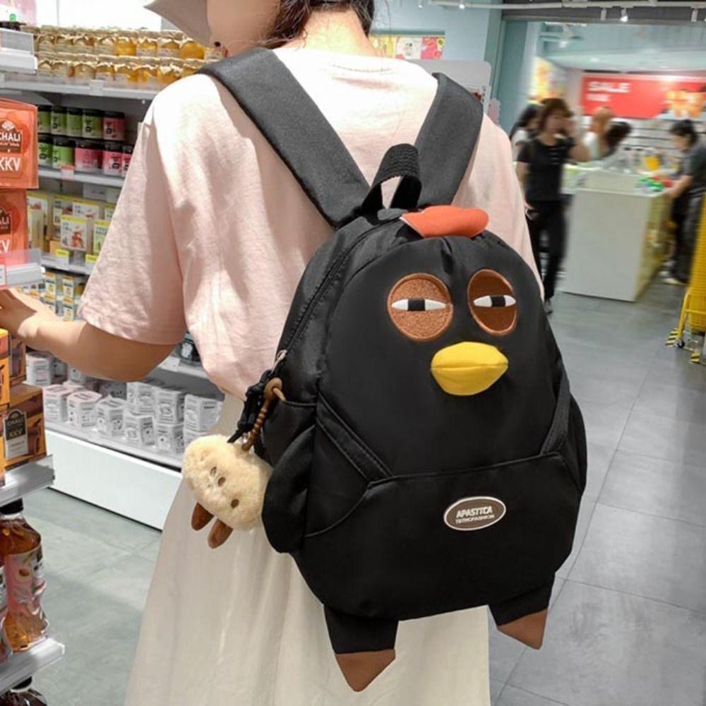 Large Capacity Chicken Nylon Backpack with Pendant Cartoon Students Book Bag  Girls