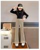 Girls' Black Plus Velvet Straight-Leg Sweatpants - New Autumn/Winter 2025 for Junior High Students
