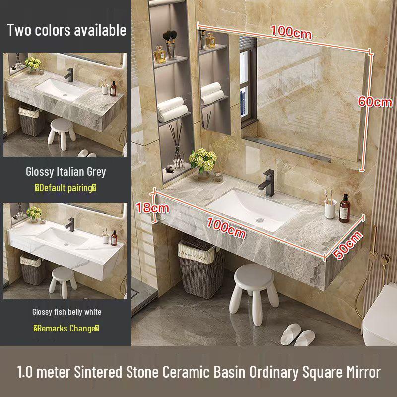 Modern Minimalist Sintered Stone Washbasin Set with Seamless Ceramic Sink, Bathroom Cabinet, and Mirror Storage Cabinet
