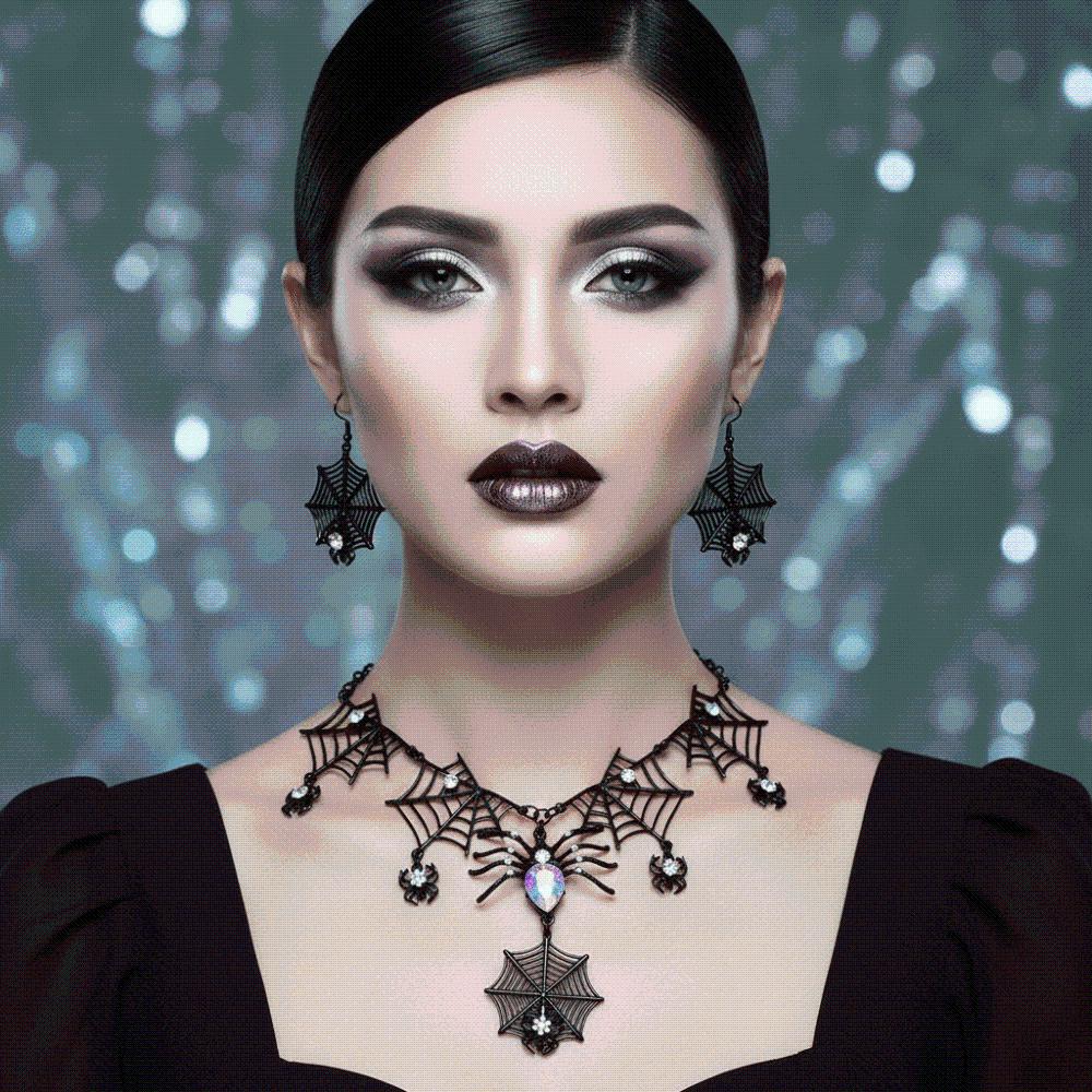 Black Zinc Zinc Alloy Halloween Jewelry Set Dark Gothic Black Choker Necklace Witch Costume