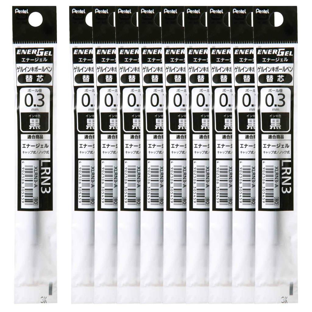 Pentel Ballpoint Pen Refill Energel Black 10 Pieces 0.3mm XLRN3-A