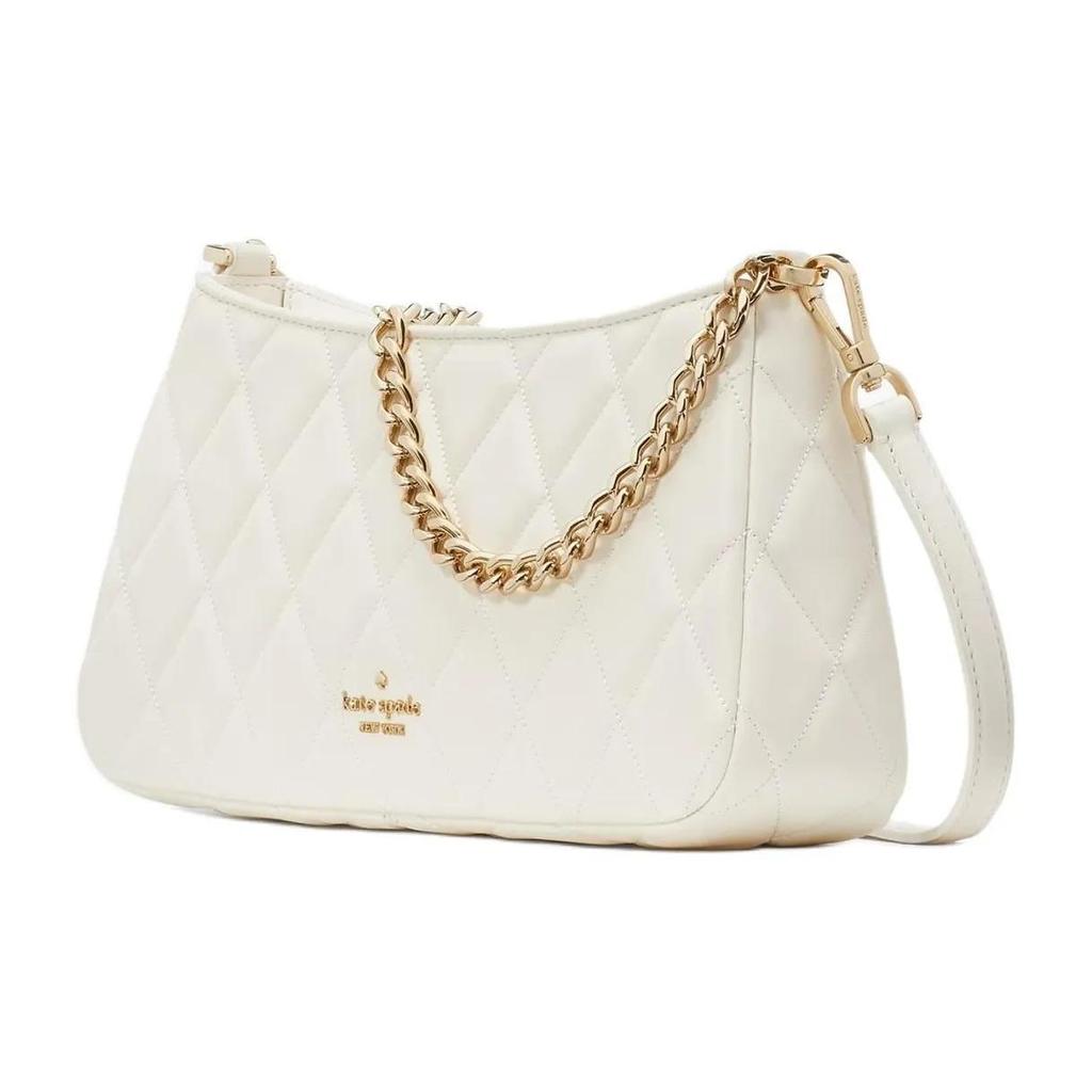 Kate Spade Carey Metal Logo Zipper Closure Leather Shoulder Bag for Women in White