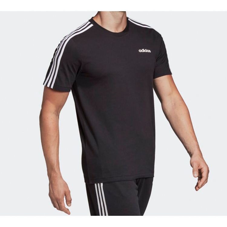 adidas Striped Casual Sports Round Neck Short Sleeve T-Shirt Men Tops Black DQ3113