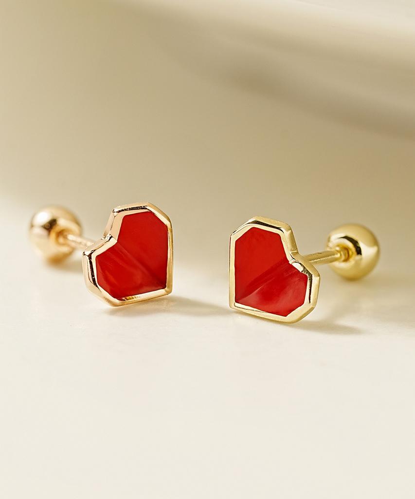 Minimalpiercing 14K Enamel Folded Heart Piercing Earrings