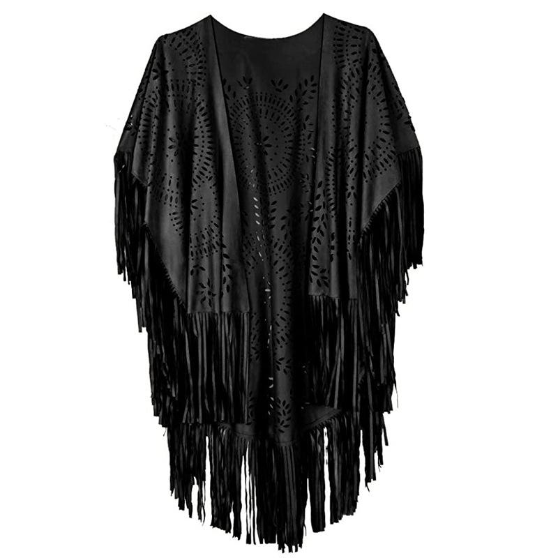 

European & American Retro Tassel Suede Shawl - Simple Hollow Design