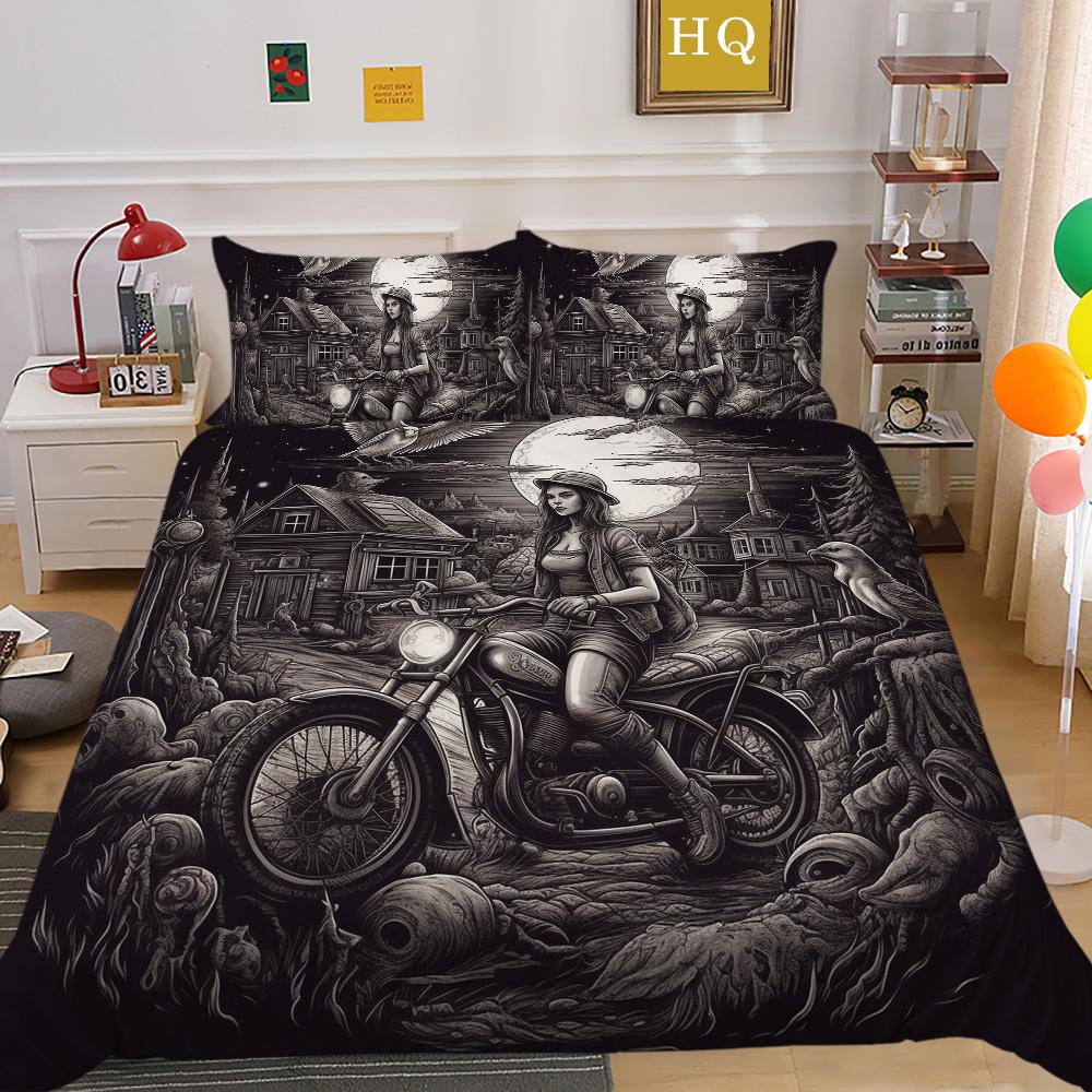 Beauty Skull Printed Home Bedclothes Double Size Microfiber Teen Fashion High Ranking Bedroom Decor