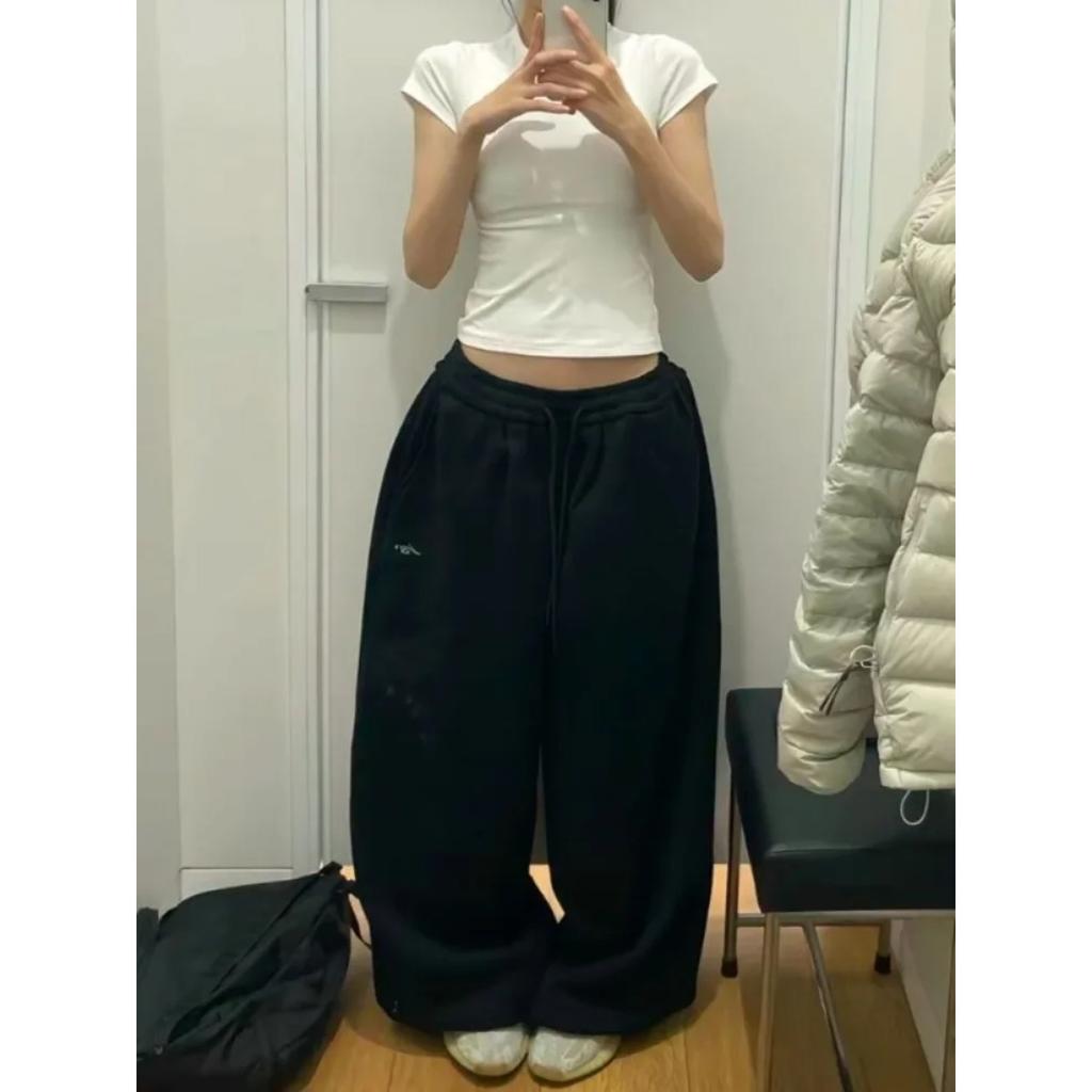 VIONA Y2K Streetwear Grå Sweatpants Dam Koreanska Överdimensionerade Lösa Allt-Match Sportsbyxor Hög Midja Dragsko Avslappnade Vida Byxor
