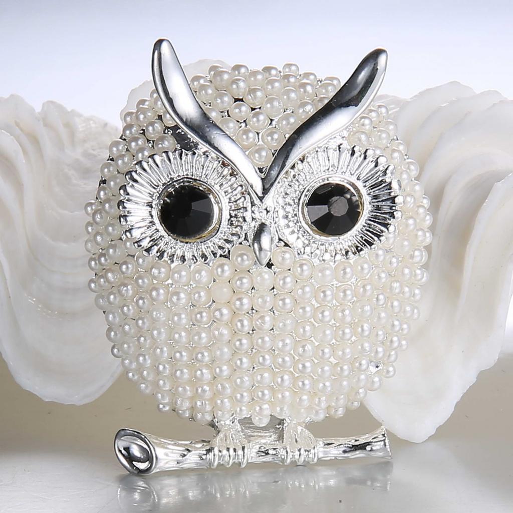 Luxury Full Imitation Pearl Cute Owl Brooches For Women Men  Delicate Rhinestone Flying Bird Animal Lapel Pins Jewelry