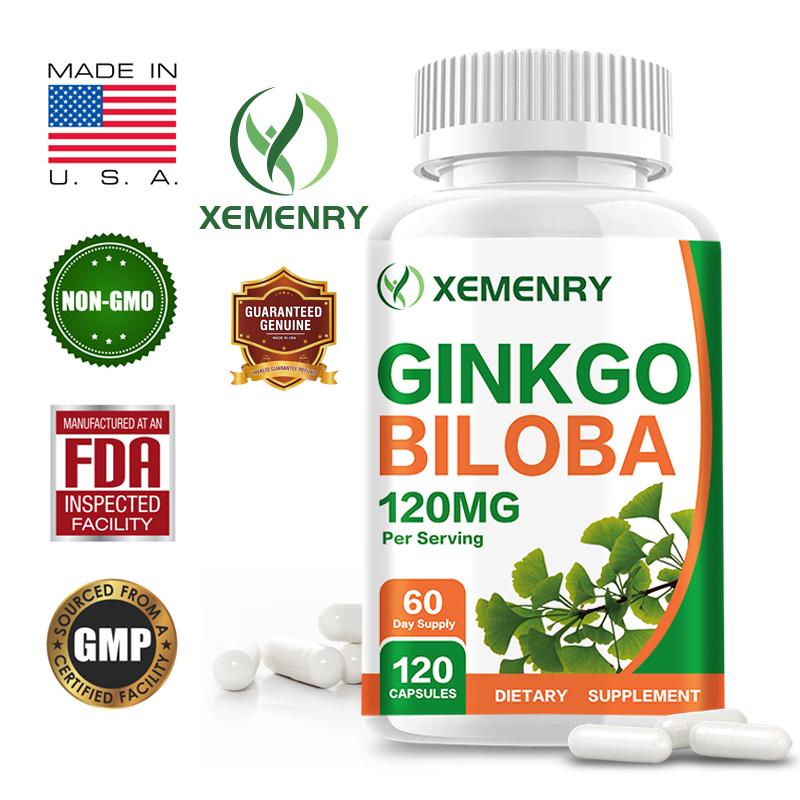 Ginkgo biloba 120mg supports brain function, memory support, enhances cognition and attention, Ginkgo biloba vegetarian capsules