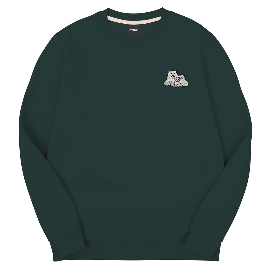 OKSTAR Polar Bear Family Embroidered Double-Sided Sweatshirt