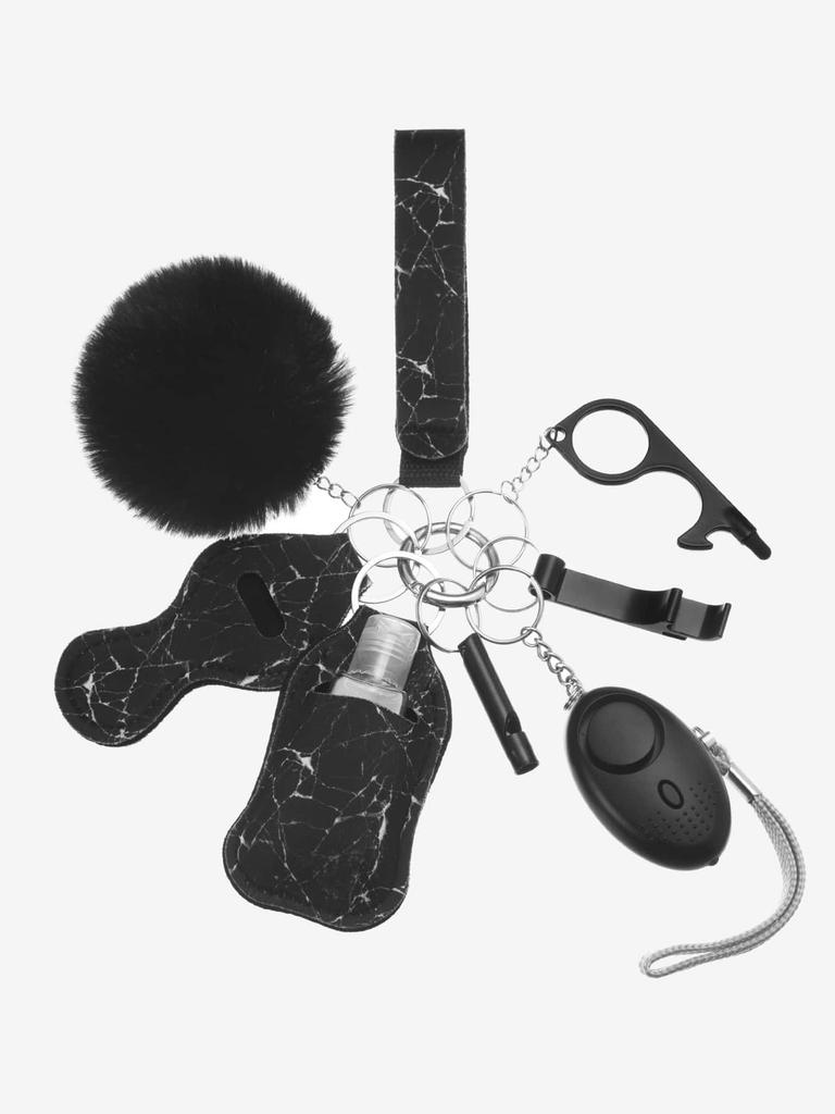 9-teiliges Rosa Persönliches Set & Zubehörset inklusive Alarm-Schlüsselanhänger Taschenaufhänger Flauschiger Ball Schlüsselanhänger Handschlaufe Schlüsselanhänger Taschenzubehör Zubehör