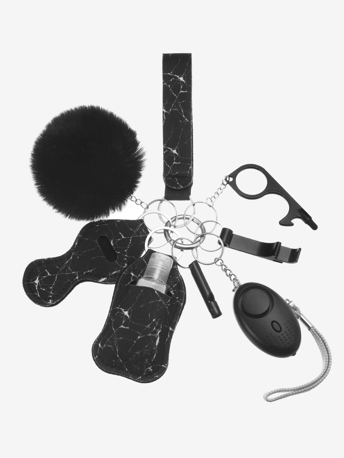 

9pcs Pink Personal Kit & Accessories Set Including Alarm Keychain Bag Hanger FluffyBall Keychain Wrist Strap Keychain Bag Accessories Accessories чёрный