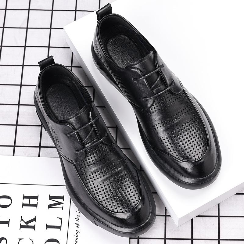 Men's shoes 2025 summer breathable soft sole one pedal dad shoes British business casual leather shoes men