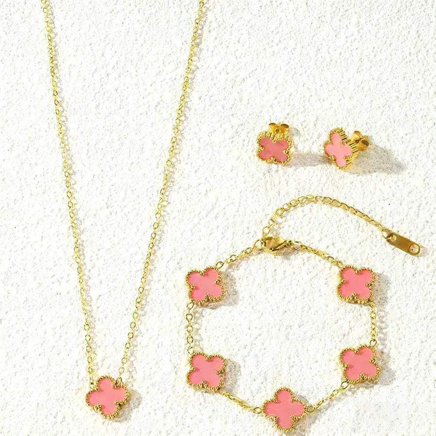 Ensemble de bijoux trèfle à quatre feuilles doré 13 mm: Bracelet, Collier, Boucles d'oreilles - Style Classique Haut de Gamme