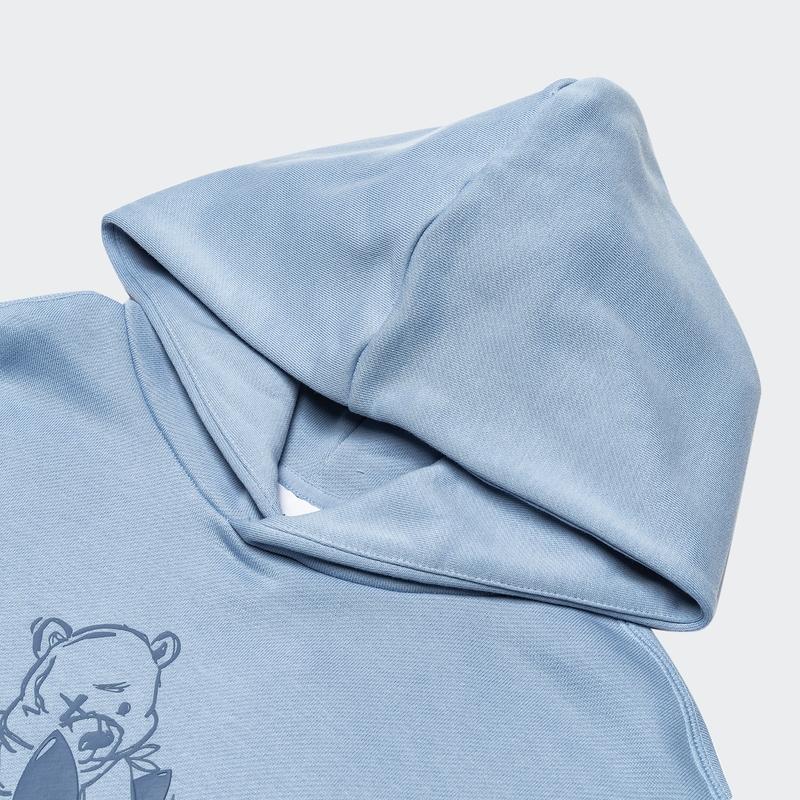 adidas Moletom com Capuz Pulôver Masculino Padrão Ursinho Desenho Animado Trefoil Originals Azul Céu HJ7821