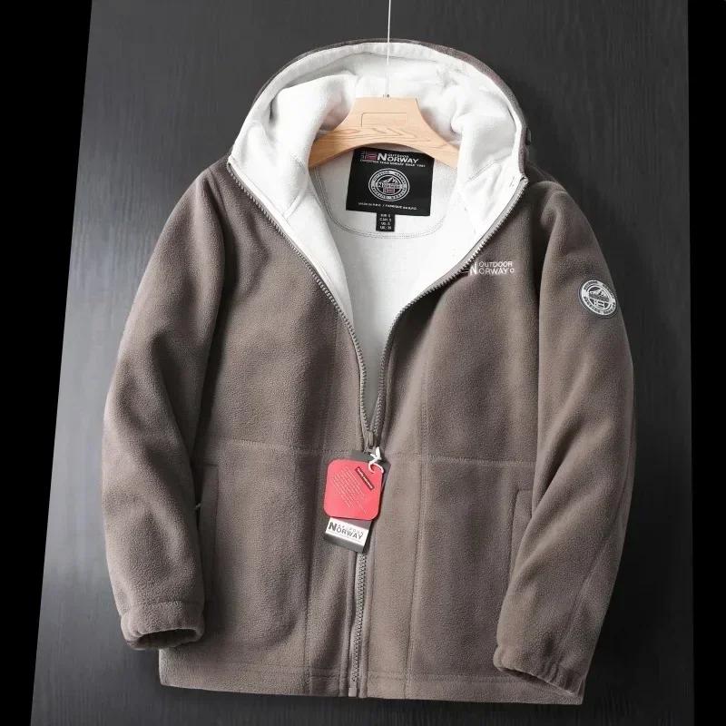 Winter Men's Fleece Jacket British Street Thickened Polar Fleece Hooded Jacket Casual Plus Size Cold-proof Warm Pocket Coat