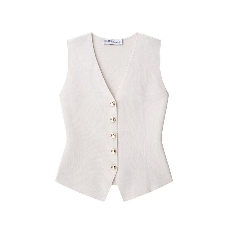 Western Style 2025 Summer New Women Clothes Plain Stitch V-neck Sleeveless Vest-Style Top Vest 4192003