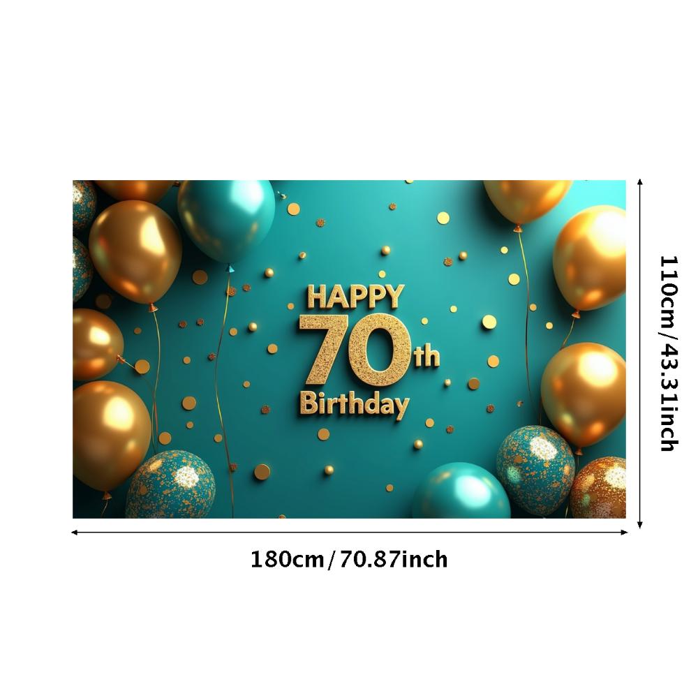 Happy 70th Birthday Banner Backdrop Black gold Birthday Party Decorations Photography Props Sparkle Balloon Background