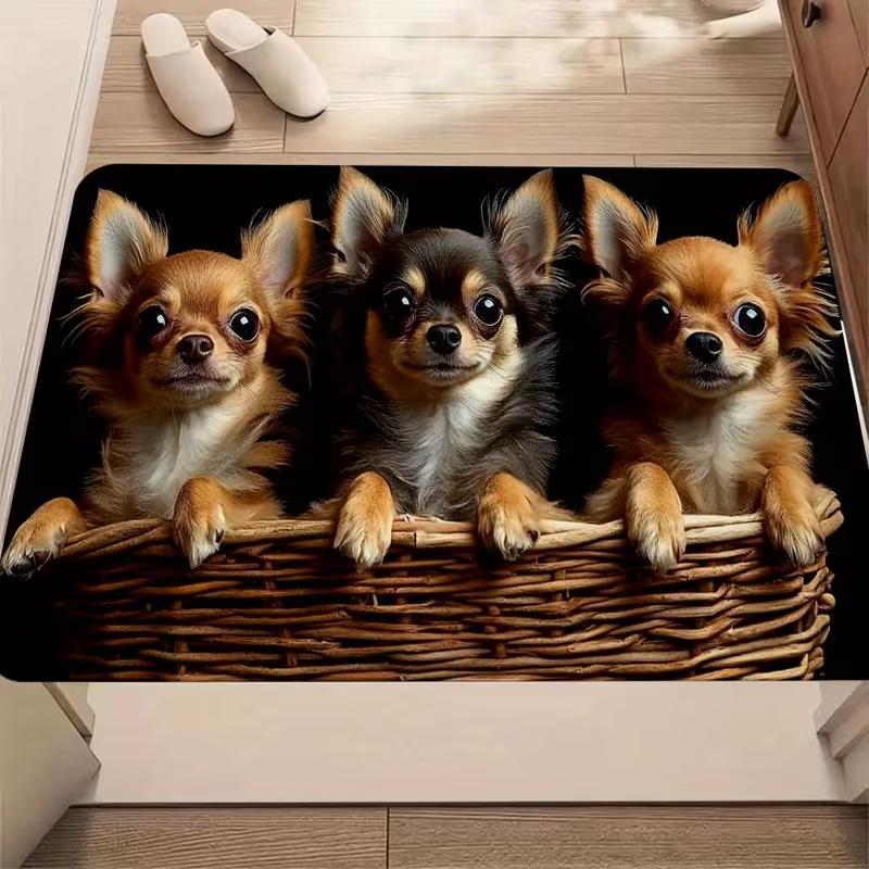 

Three Adorable Chihuahua Puppies in A Basket Print Doormat for Decorating Your Bedroom, Living Room, or Kitchen Floor Mat 40x60cm