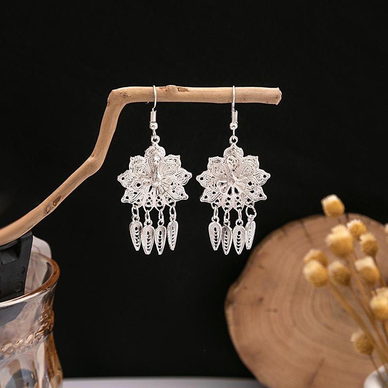 Ethnic style imitation Miao silver earrings, retro long tassel earrings, attractions, ancient style earrings, Miao earrings, women