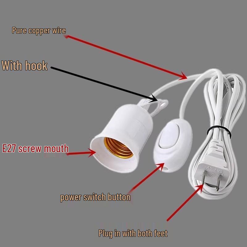 

Патрон для подвесной лампы E27 с выключателем и разветвленным удлинительным шнуром, 2-контактный (Китайский/Европейский стандарт) 3m Extension