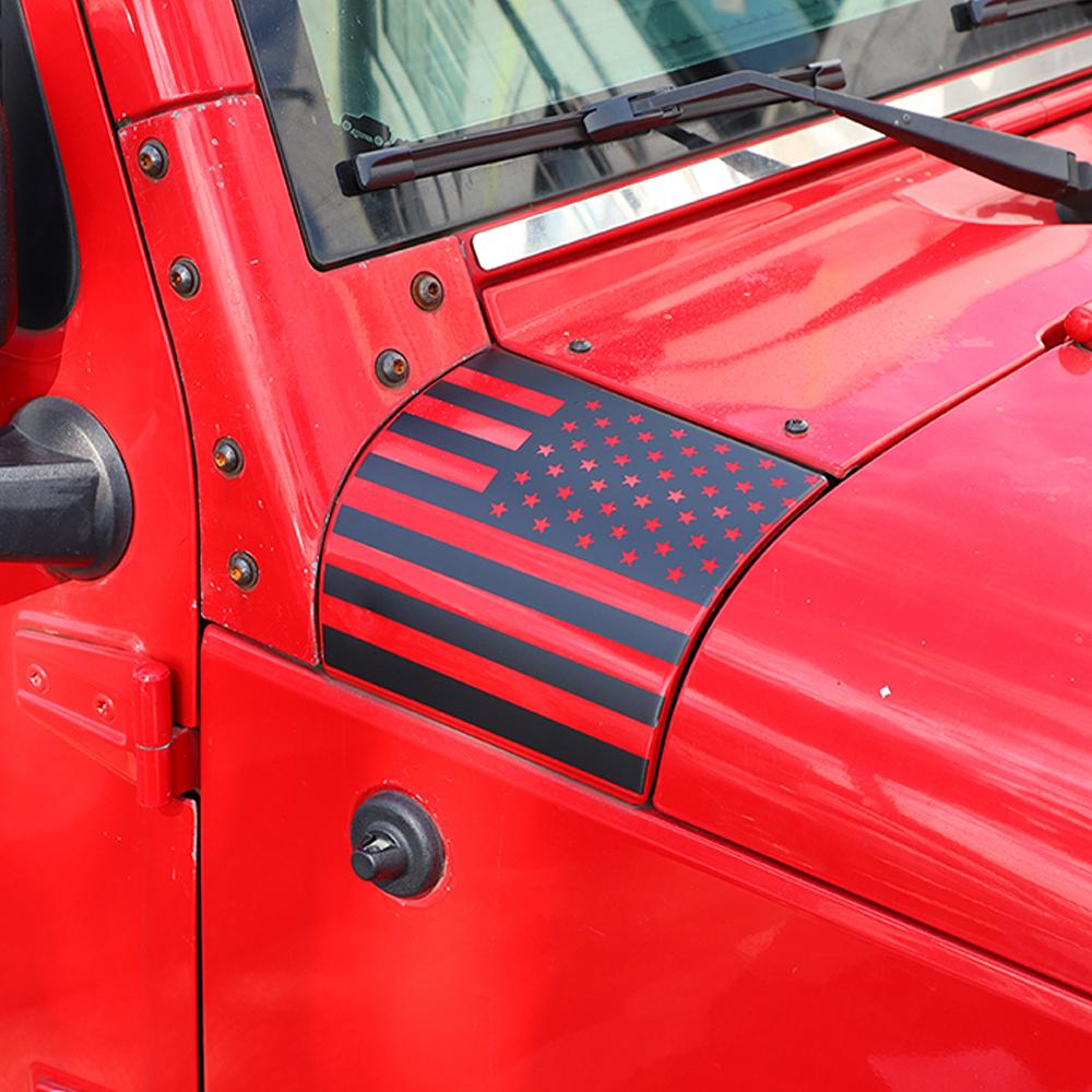 Car A-Pillar Guard Engine Hood Cowling Cover Wrap Angle Decoration Stickers for Jeep Wrangler JK 2007-2017 Exterior Accessories