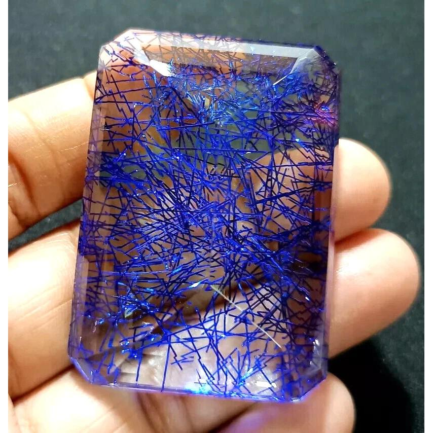 Certified Natural Blue Rutilated Quartz Emerald Cut 200+ Ct Stunning Gemstone