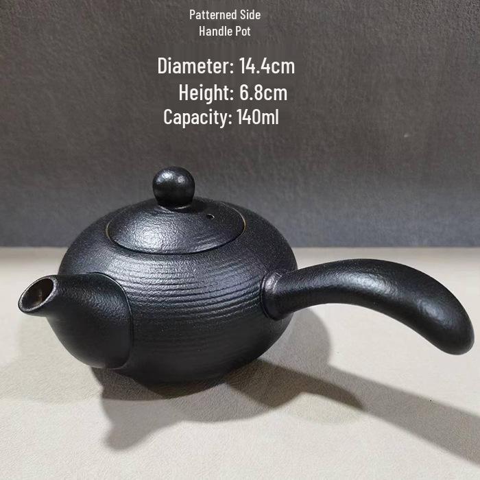 Special Clearance: Black Pottery Teapot Set - Japanese Retro Coarse Ceramic, Anti-Scald, Side Handle, Kung Fu Style
