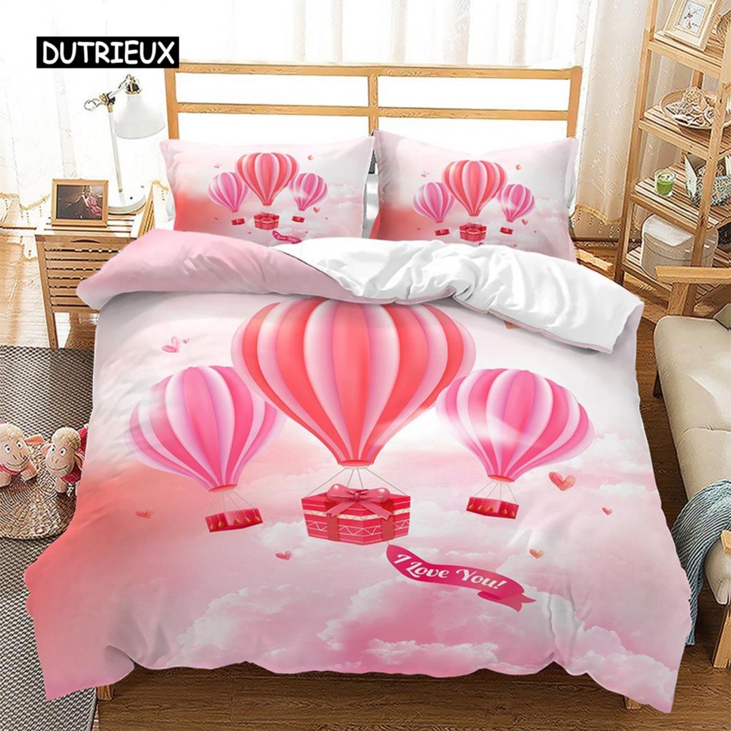 Pink Valentine's Day Love Heart Name Bedding Sets Single Double Size Fashion Flower Rose Duvet Cover for Bedroom Decorations