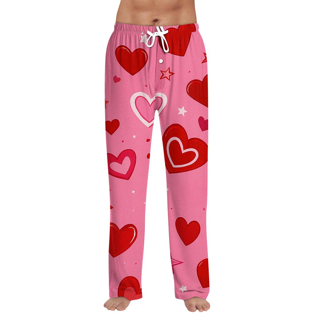 Men's Valentine's Day Printed Drawstring Long Pants Casual Pajamas