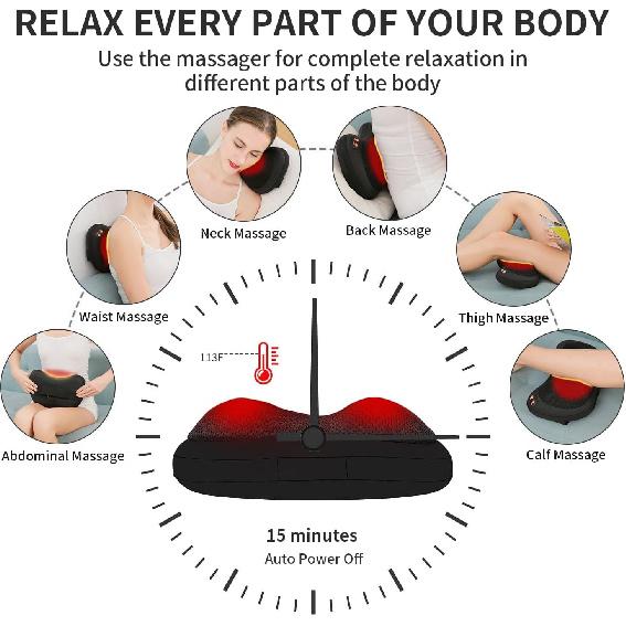 Back Massager, Shiatsu Neck Massager with Heat, Electric Back Massager for Shoulder, Back, Leg, Deep Tissue Kneading Massage to Relief Muscles,